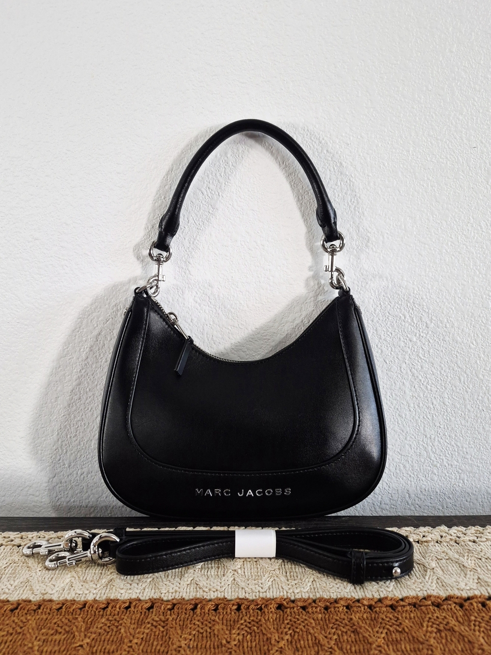 Marc Jacobs Black Leather Crescent Shoulder Bag with Detachable Strap